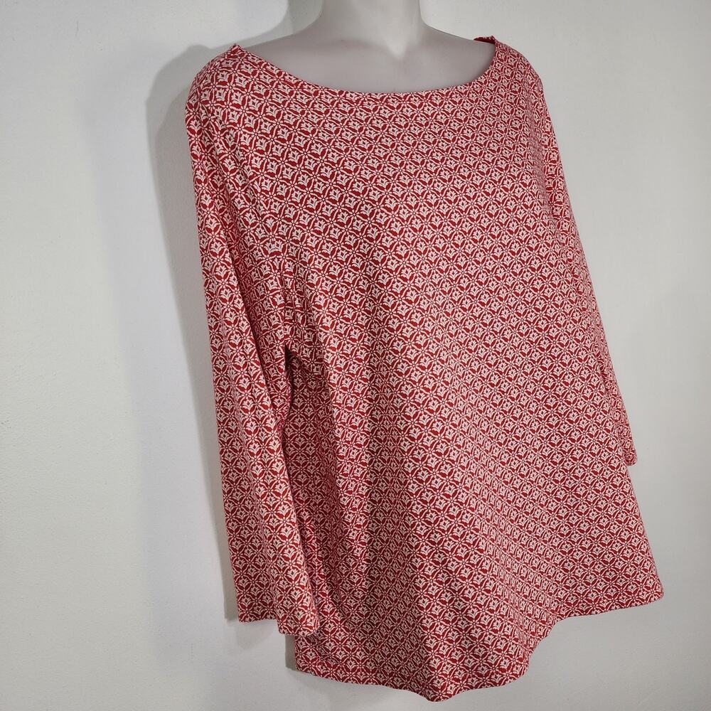 Talbots Top Tee Womens Large Printed 3/4 Sleeve Knit Bateau Neck T-Shirt Red - Picture 4 of 8